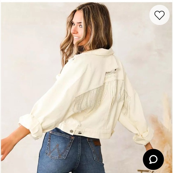 Blue B Rhinestone Fringe Denim Jacket size M/L - Picture 3 of 14